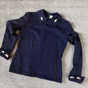 Vintage 80's 100% Wool Navy Women's Custom Sweater Size 10 Made in Hong Kong